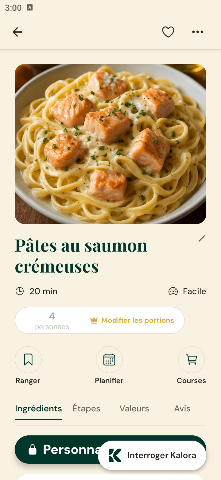 Fiche recette de Kalora, ingrédients, étapes et valeurs nutritionnelles